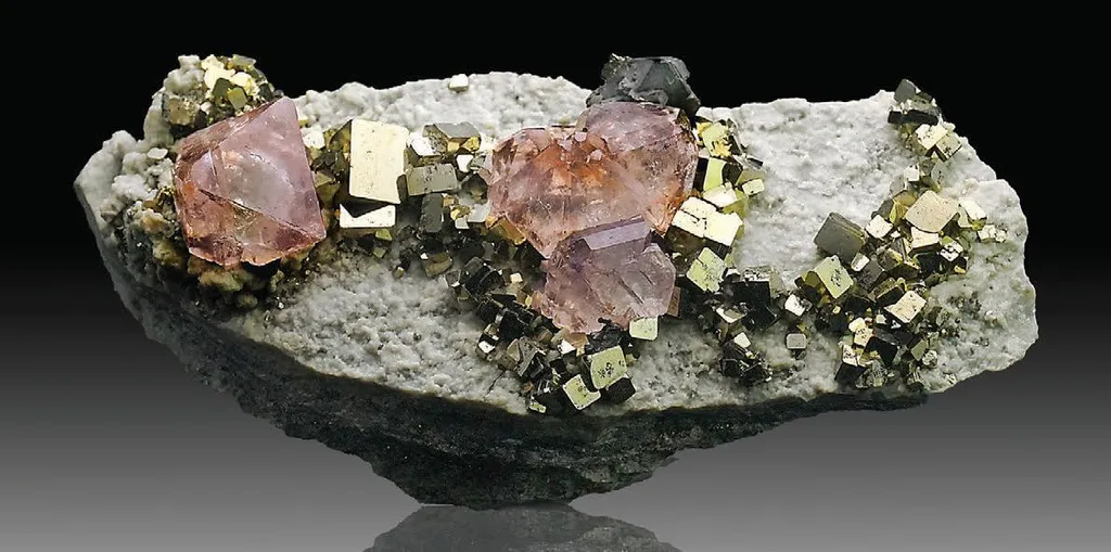 Pink Fluorite, Pyrite image