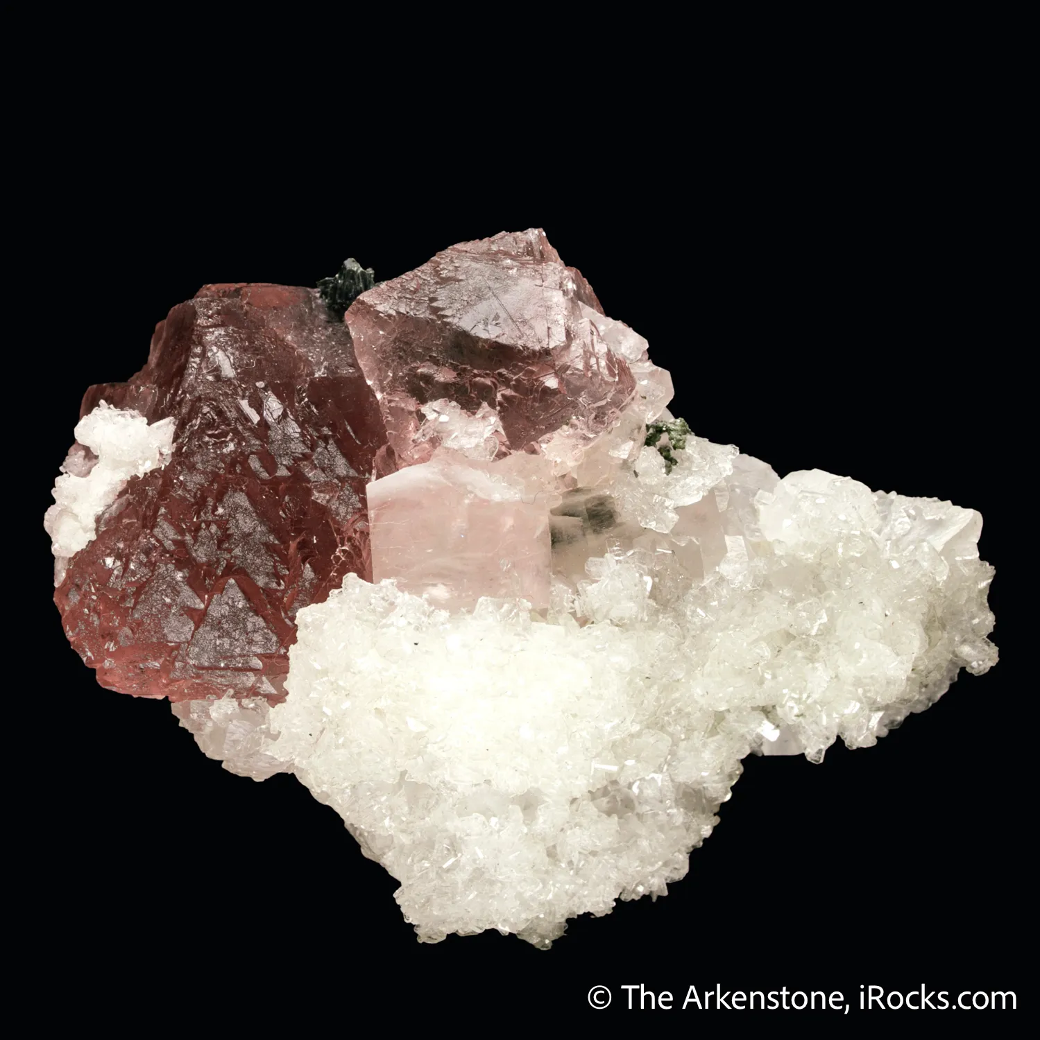 Pink Fluorite with Calcite, Clinochlore and Prehnite - image 1