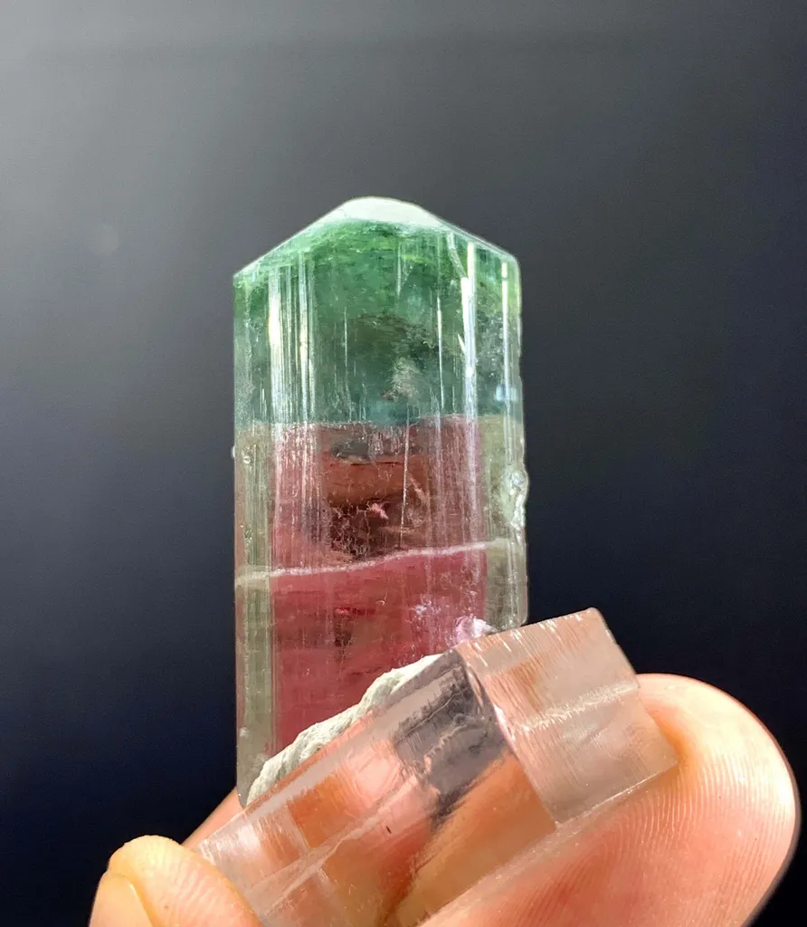 Pink-Green Zoning Bicolor Tourmaline Crystal from Afghanistan - image 6