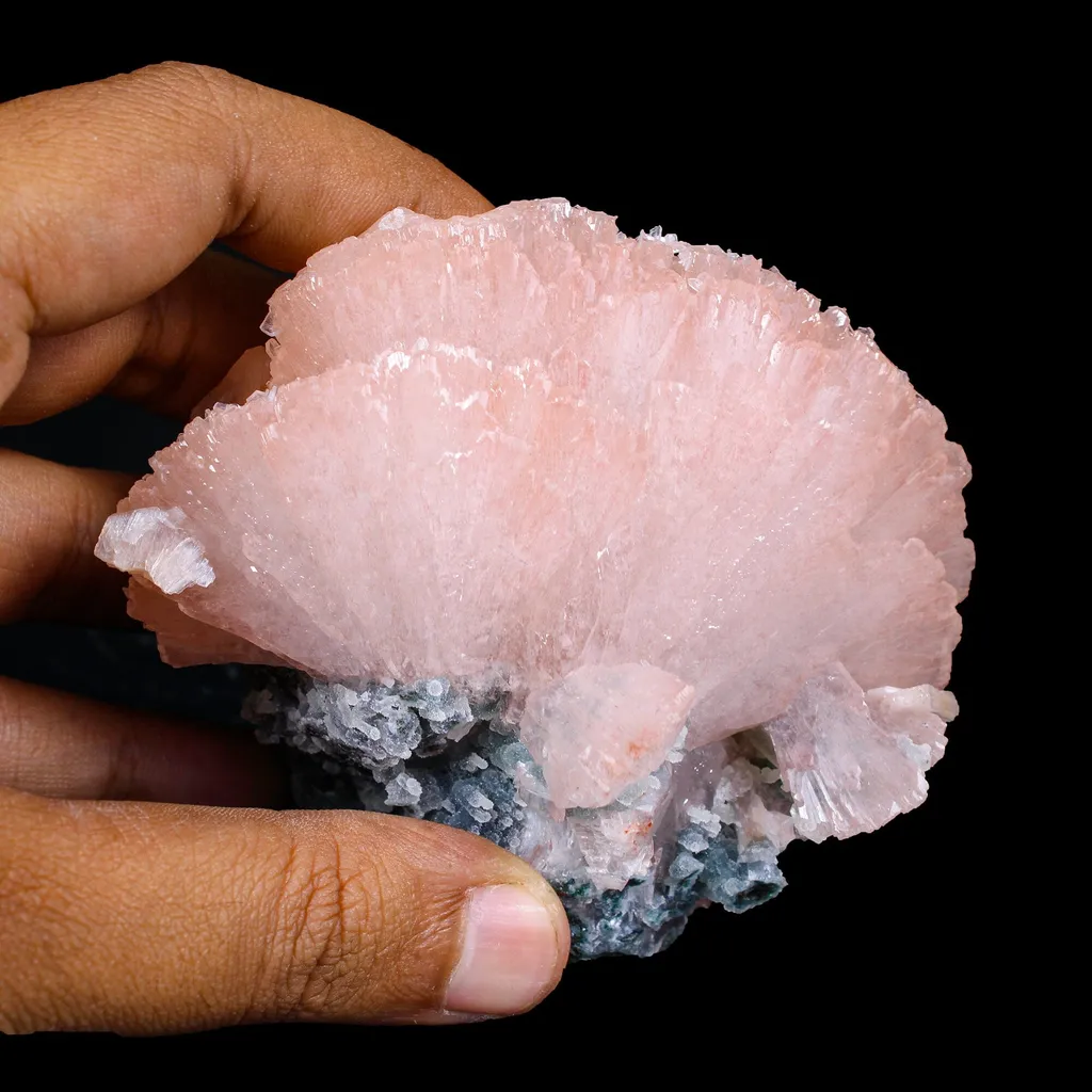 Pink Heulandite Crystal Cluster on Chalcedony – Jalgaon Zeolite Specimen - image 5