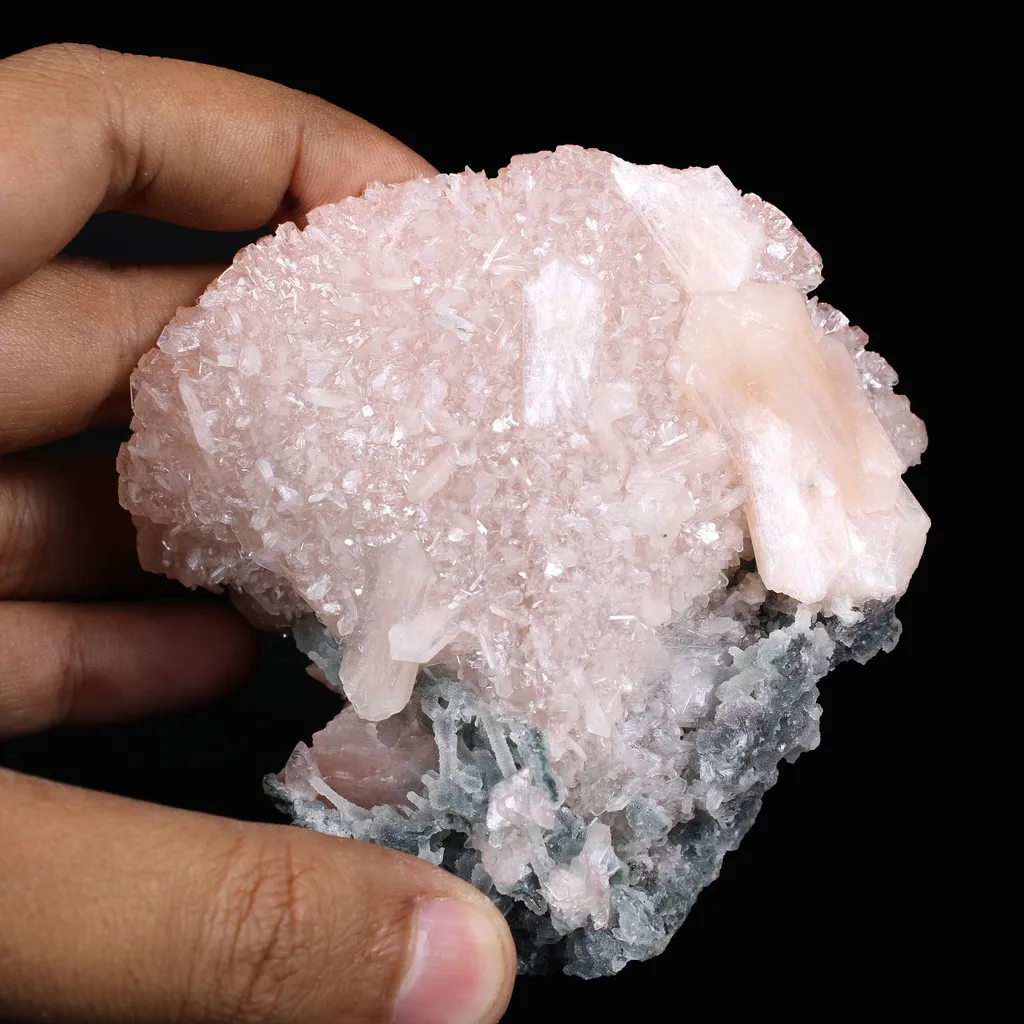 Pink Heulandite Crystal Cluster on Chalcedony – Jalgaon Zeolite Specimen - image 6
