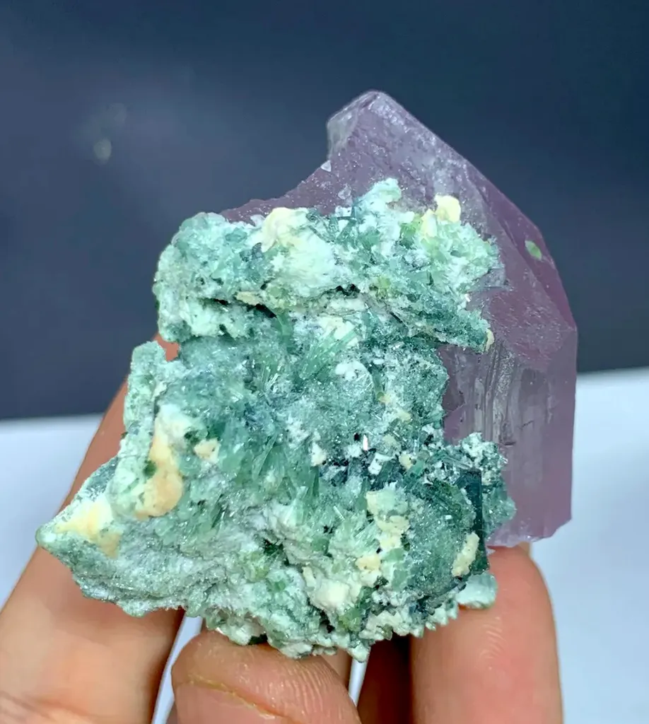 Pink Kunzite Crystal With Bluish Green Tourmaline Bunch @ Afghanistan - image 4