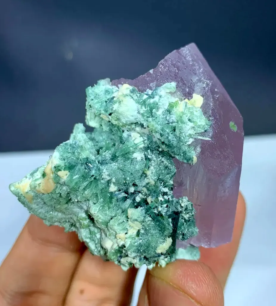 Pink Kunzite Crystal With Bluish Green Tourmaline Bunch @ Afghanistan - image 3