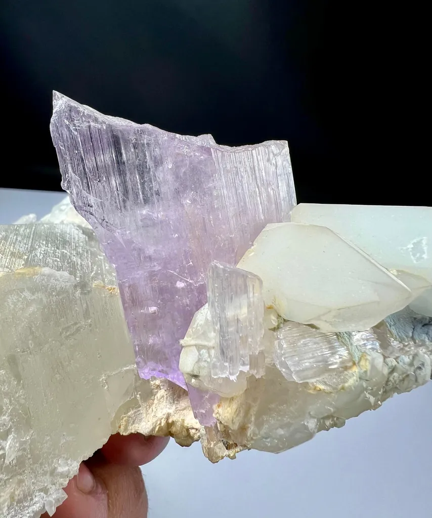 Pink Kunzite Crystals Specimen Combine With DT Quartz - image 3