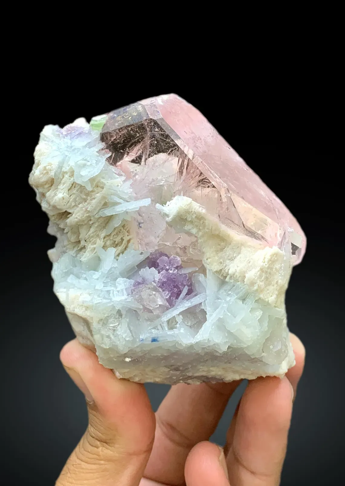Pink Morganite with Green Tourmalines, Lepidolite and Cleavelandite Albite Specimen - 382 gram - image 4