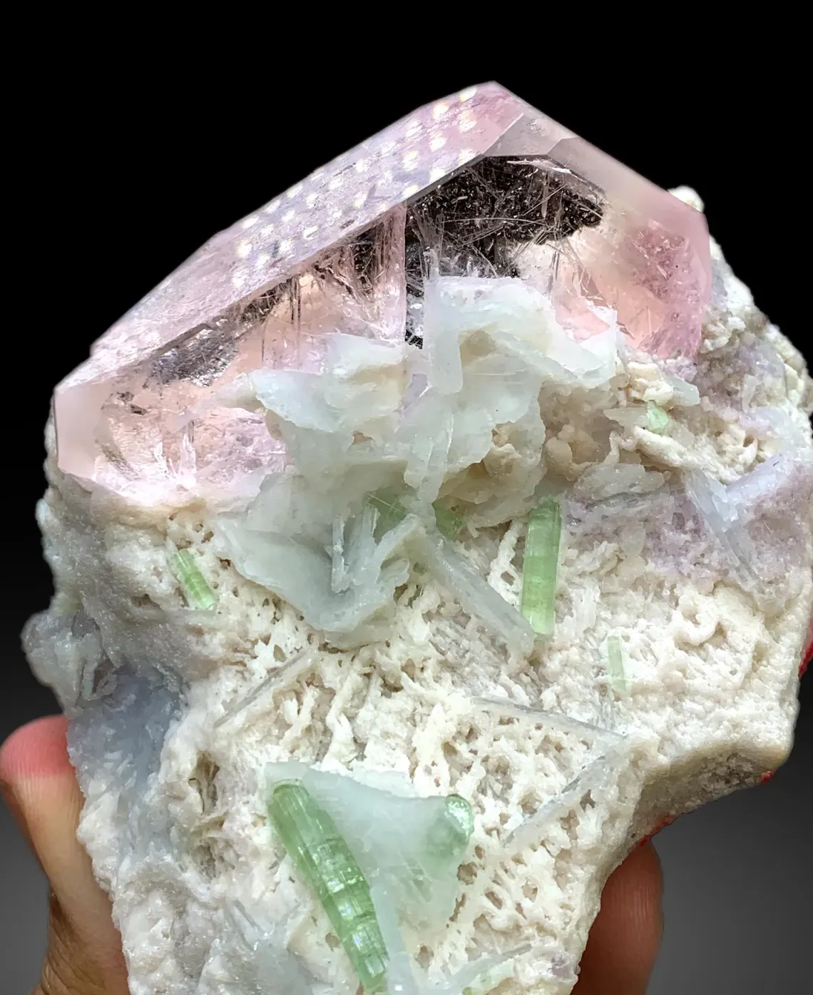 Pink Morganite with Green Tourmalines, Lepidolite and Cleavelandite Albite Specimen - 382 gram - image 3