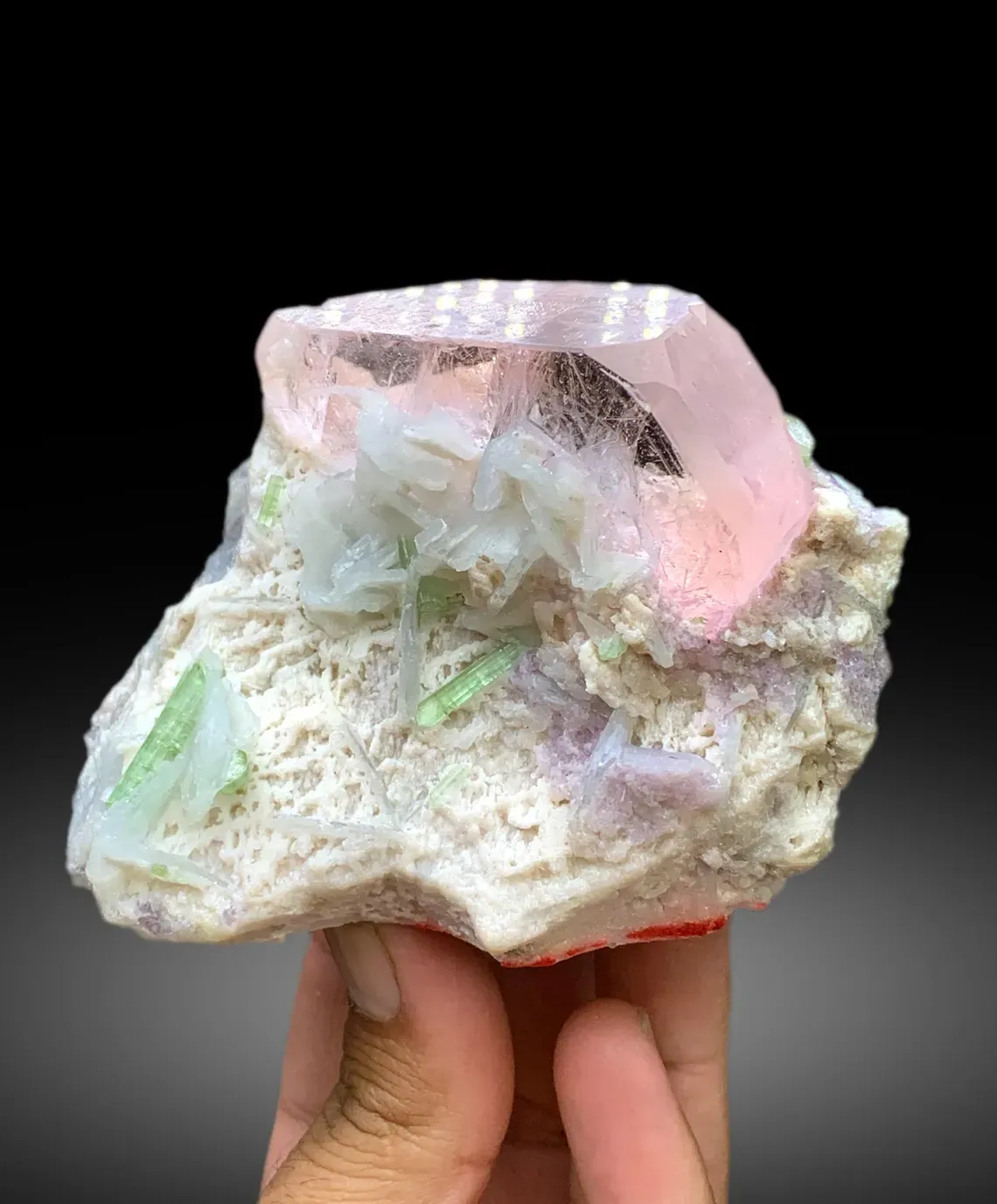 Pink Morganite with Green Tourmalines, Lepidolite and Cleavelandite Albite Specimen - 382 gram - image 2