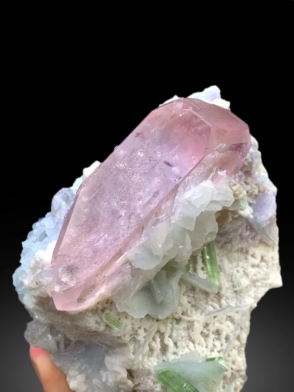 Pink Morganite with Green Tourmalines, Lepidolite and Cleavelandite Albite Specimen - 382 gram - image 8