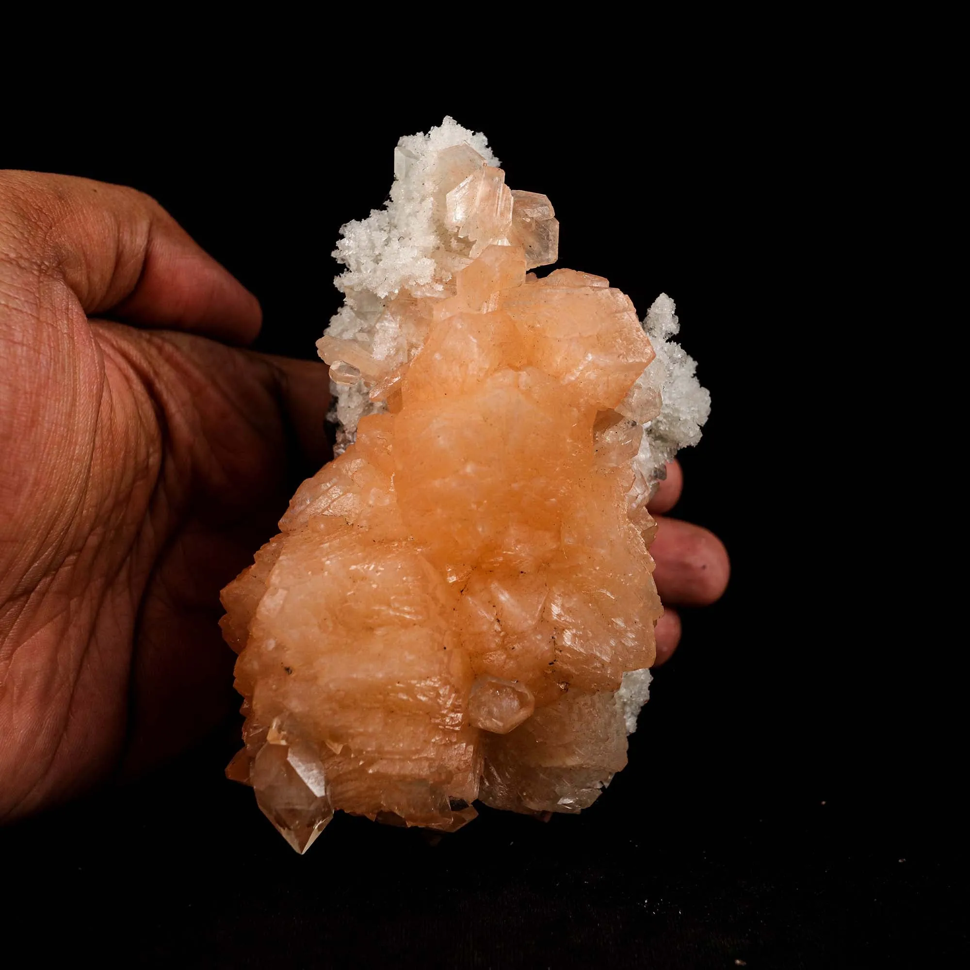 Pink Stilbite Cluster on Chalcedony Natural Mineral Specimen - image 3