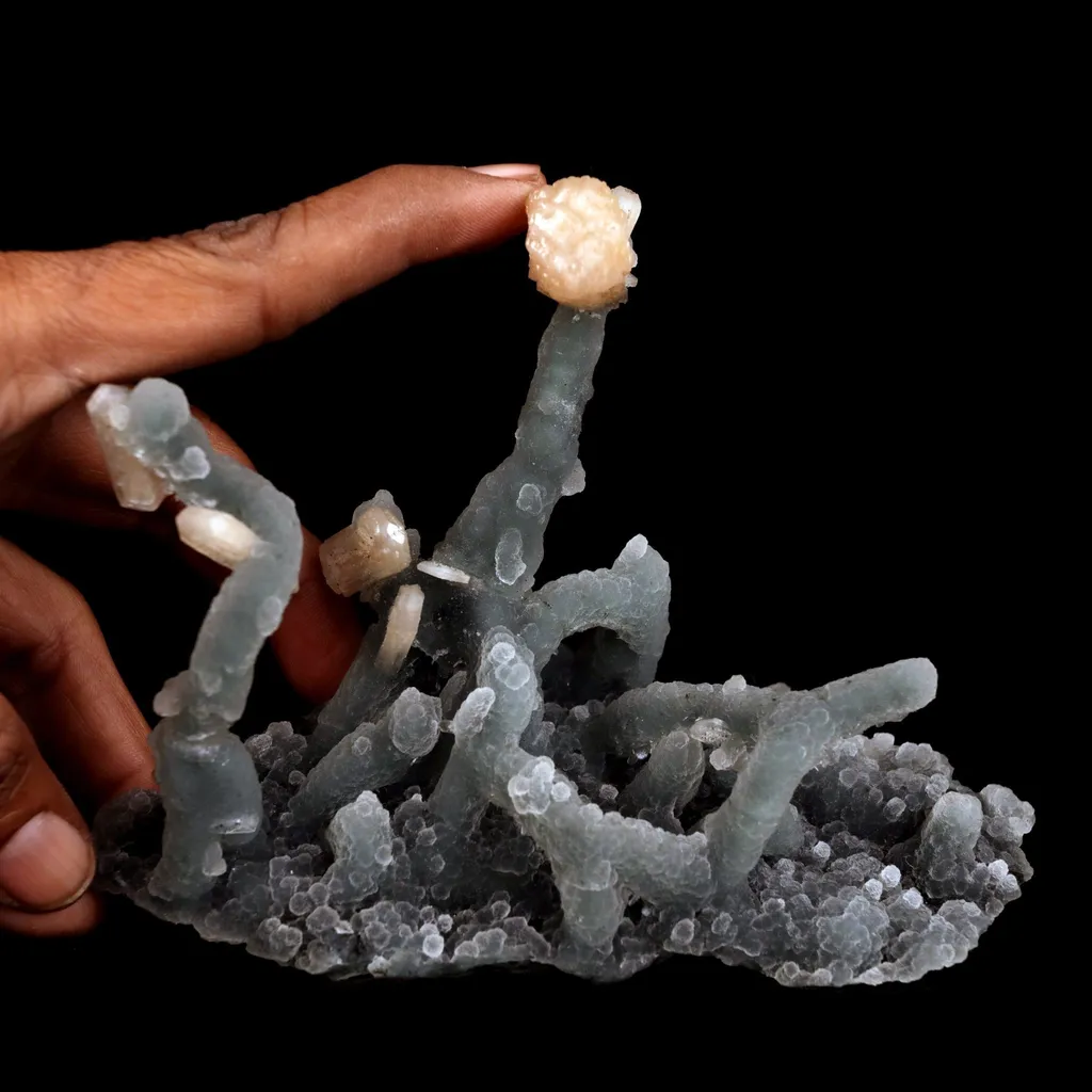 Pink Stilbite on Chalcedony Stalactite Natural Mineral Specimen - image 4