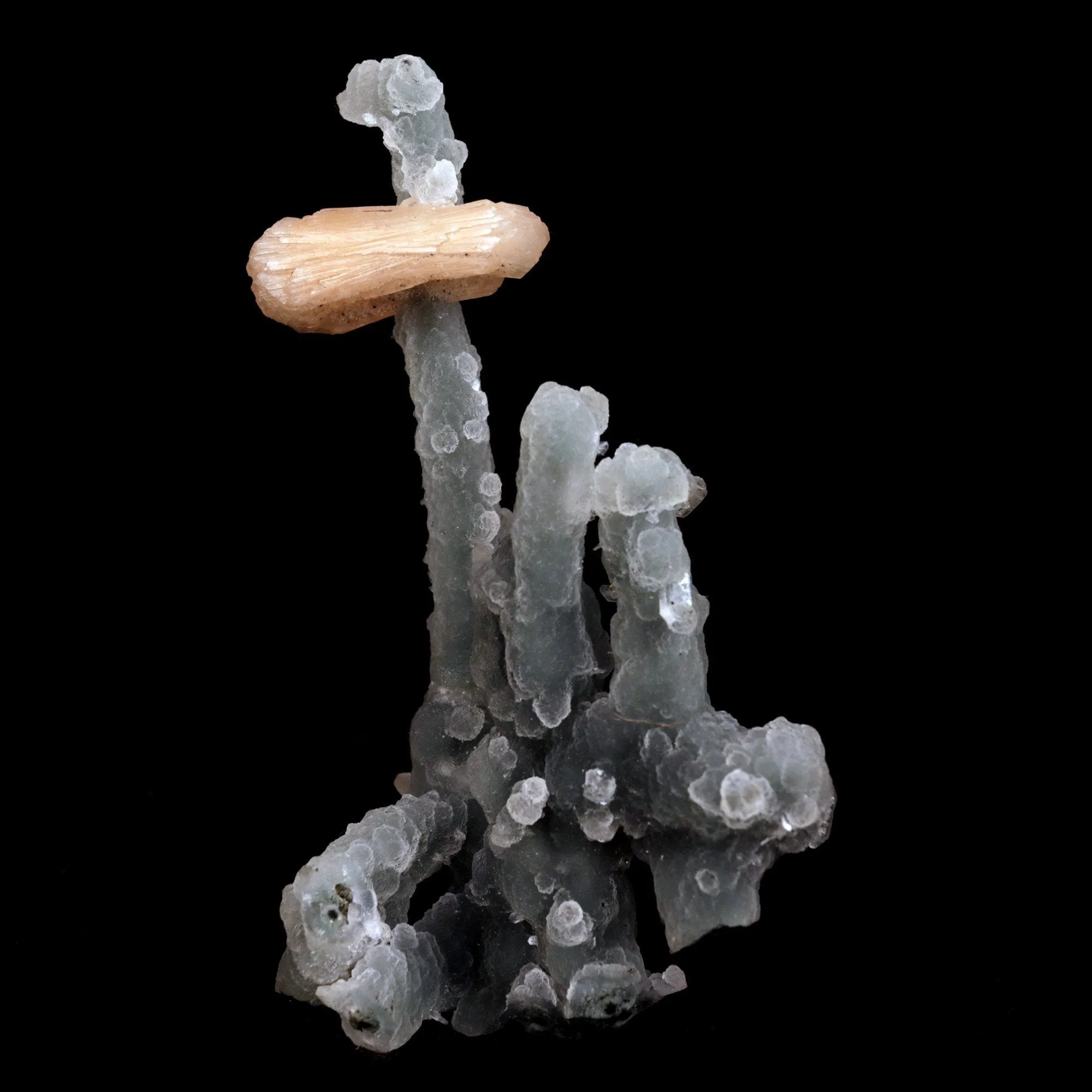 Pink Stilbite on Chalcedony Stalactite Natural Mineral Specimen - image 2