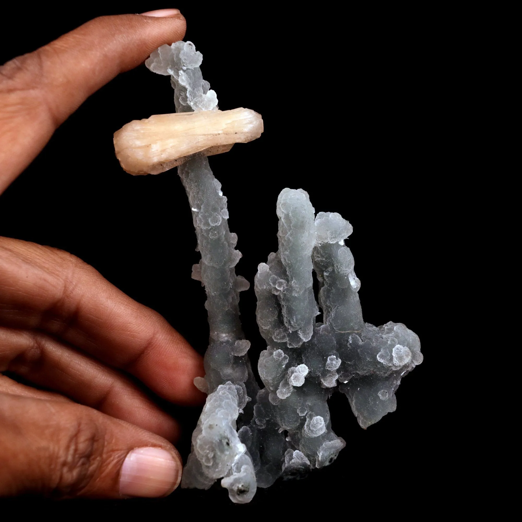 Pink Stilbite on Chalcedony Stalactite Natural Mineral Specimen - image 4