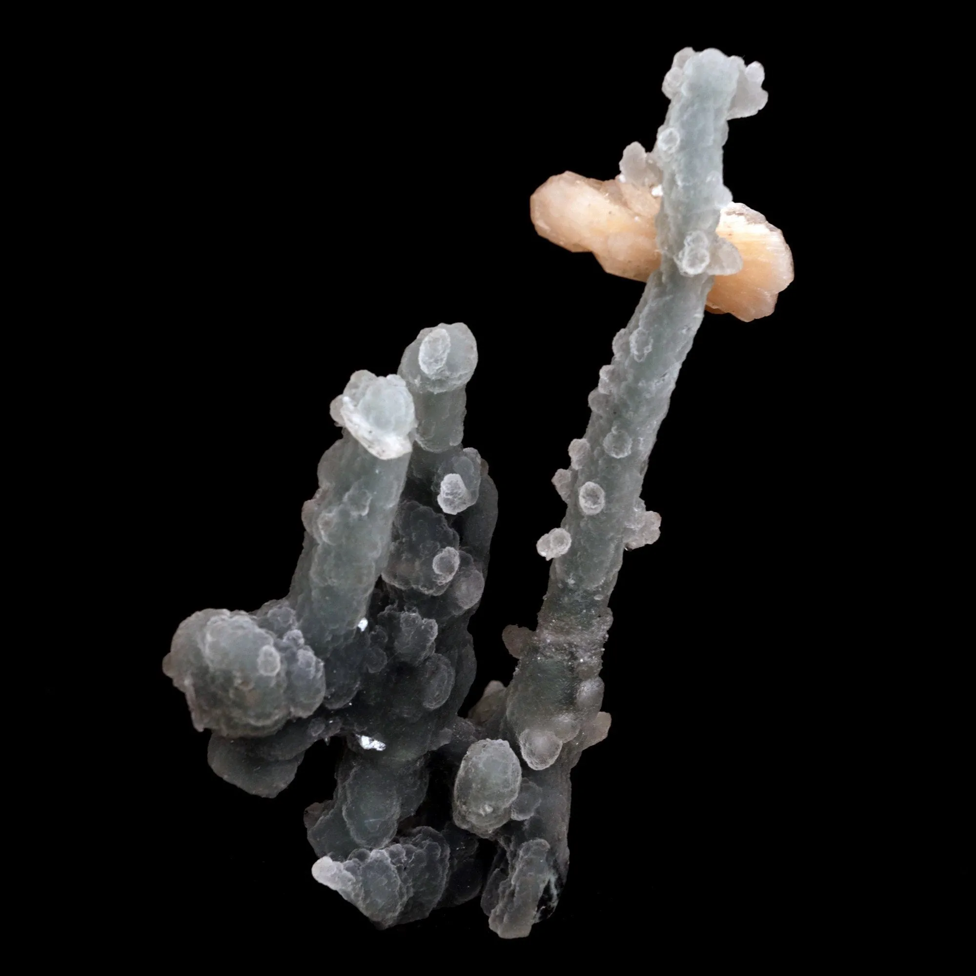 Pink Stilbite on Chalcedony Stalactite Natural Mineral Specimen - image 5