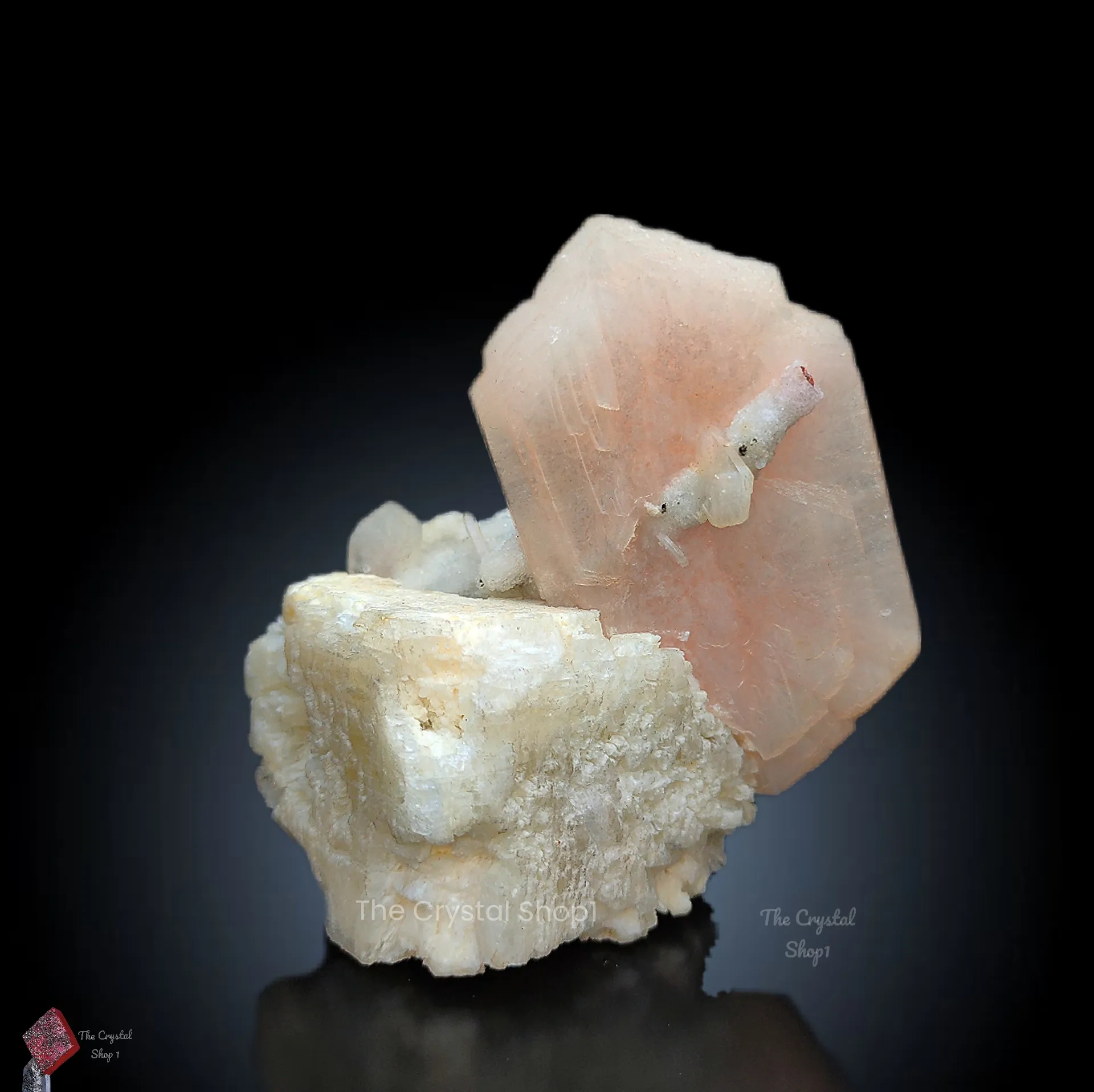 Pink Stilbite on Cubic Apophyllite with Chalcedony - image 2