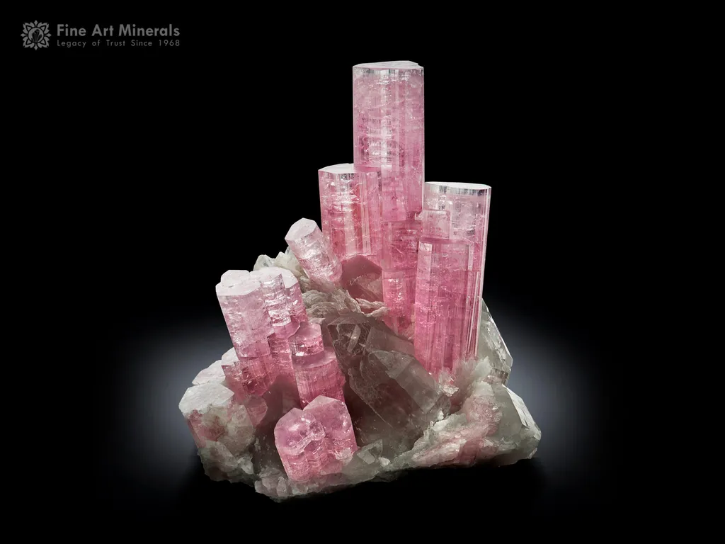 Pink Tourmaline Cluster on Quartz from Afghanistan image