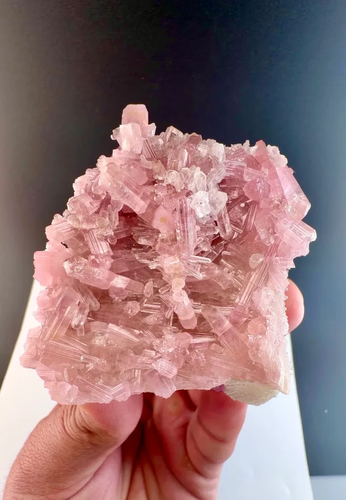 Pink Tourmaline crystal cluster on matrix from Afghanistan image