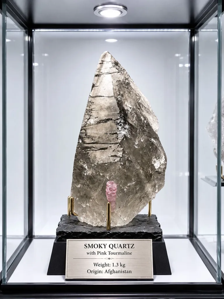 Pink Tourmaline On Smoky Quartz from Afghanistan image