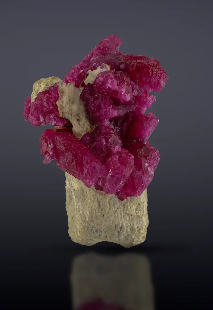 Pinkish / Redish Ruby All Over Terminated Crystals Bunch On Scapolite Crystal Combine Specimen image