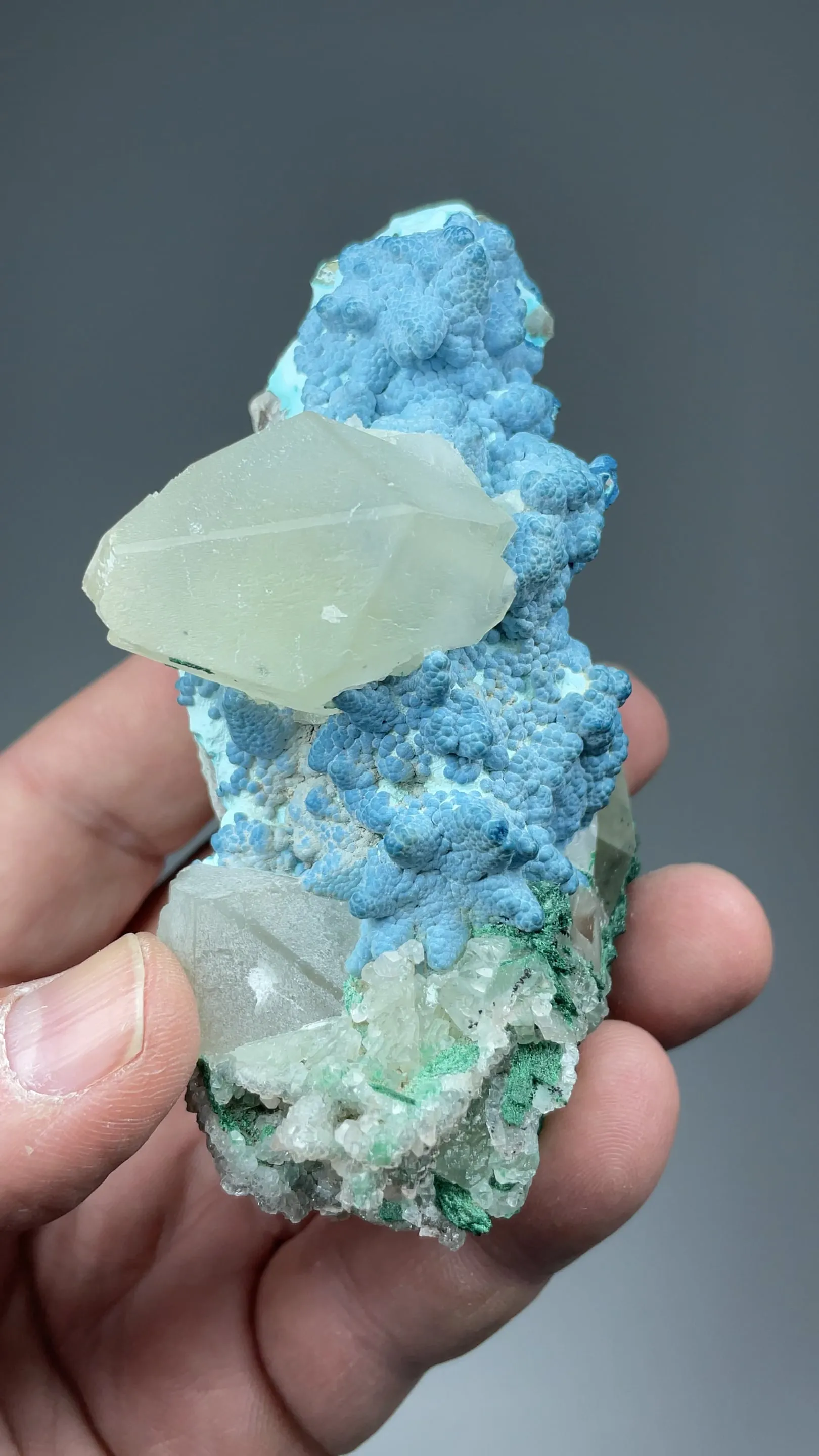 Plancheite with Calcite, Malachite - image 2