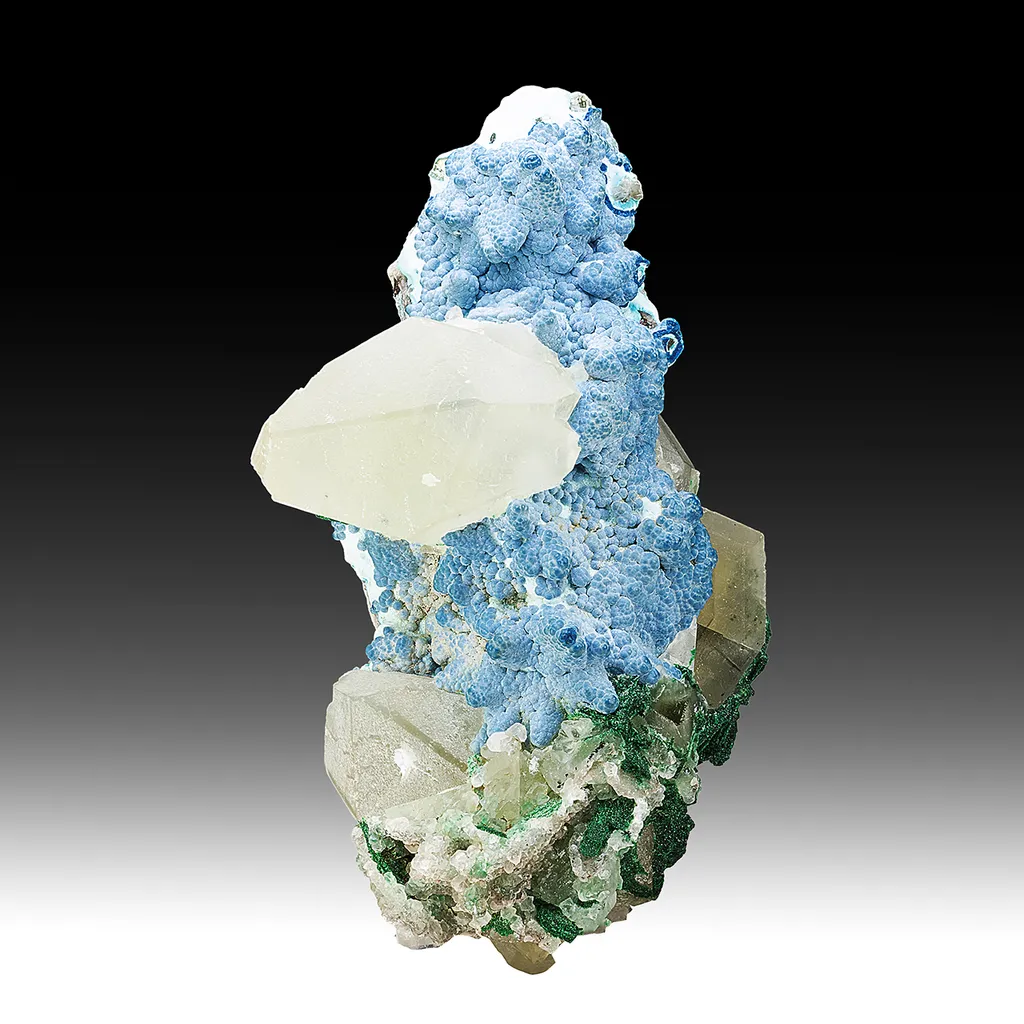 Plancheite with Calcite, Malachite image