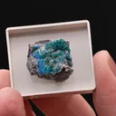 Plancheite with Dioptase Duftite on Calcite - image 2