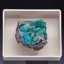 Plancheite with Dioptase Duftite on Calcite - image 1