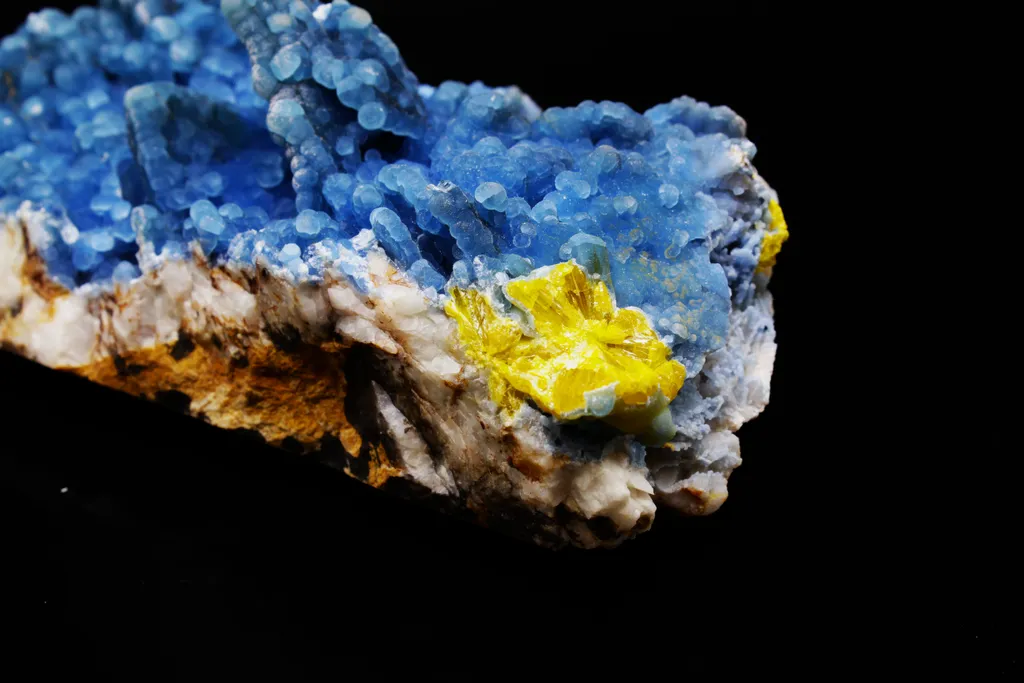 Plumogummite, boytroidal, sapphire blue with yellow pyromorphite - image 3