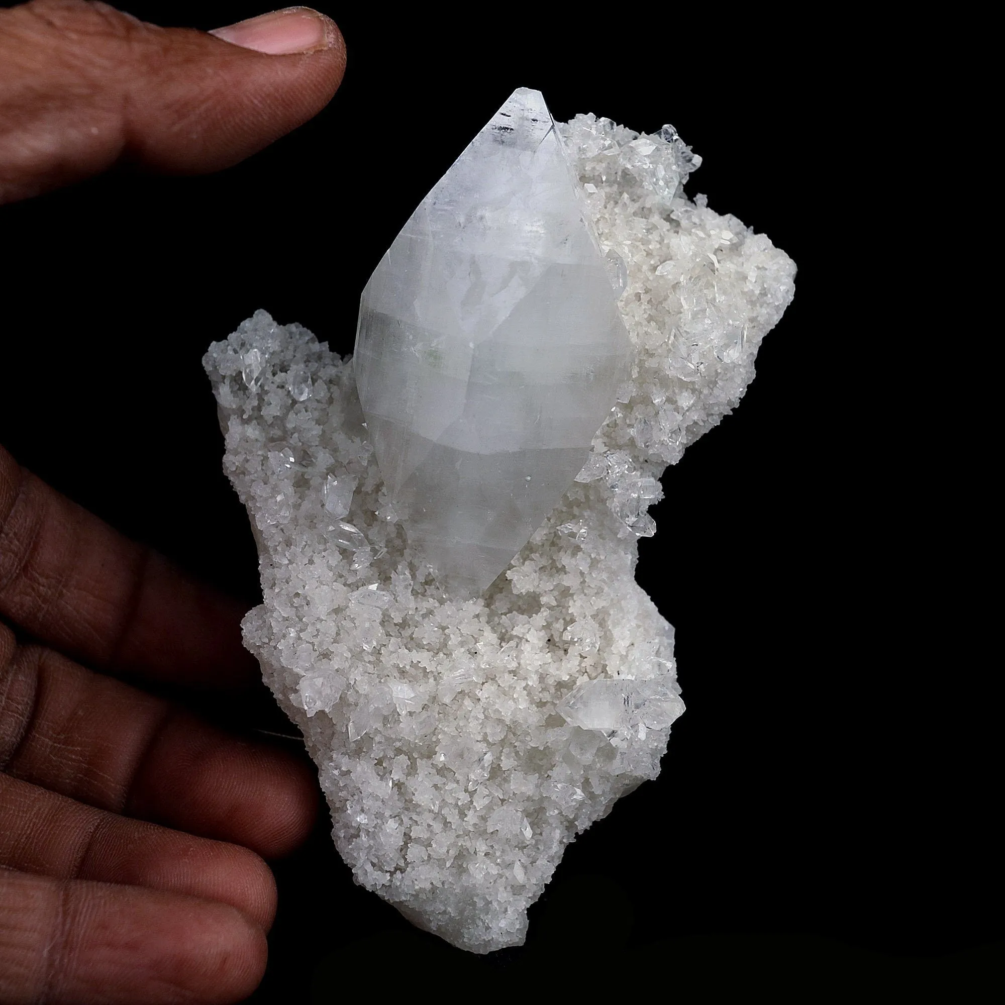 Pointed Apophyllite Crystal on Chalcedony Natural Mineral Specimen - image 4