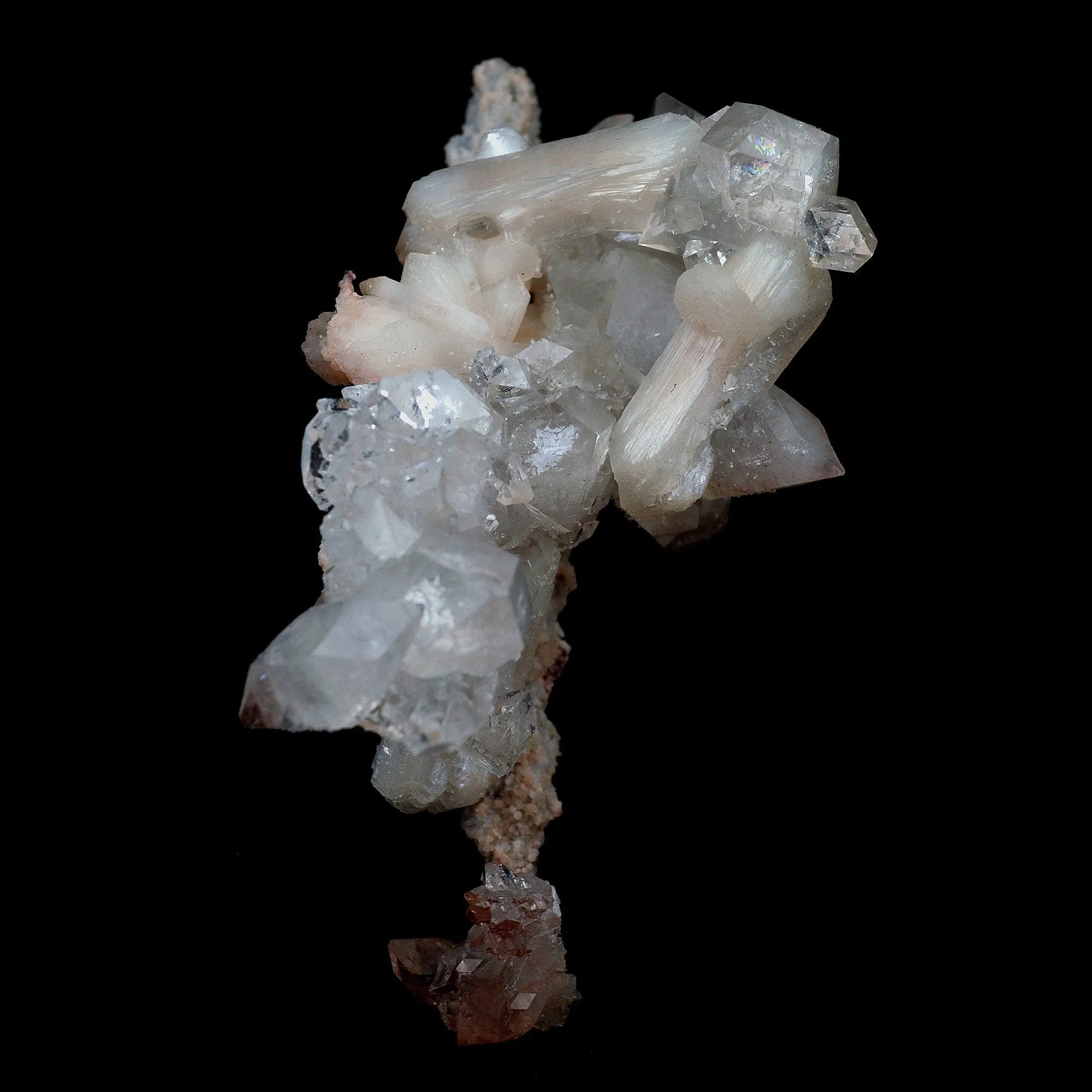 Pointed Apophyllite with Stilbite On Chalcedony Stalactite - image 2