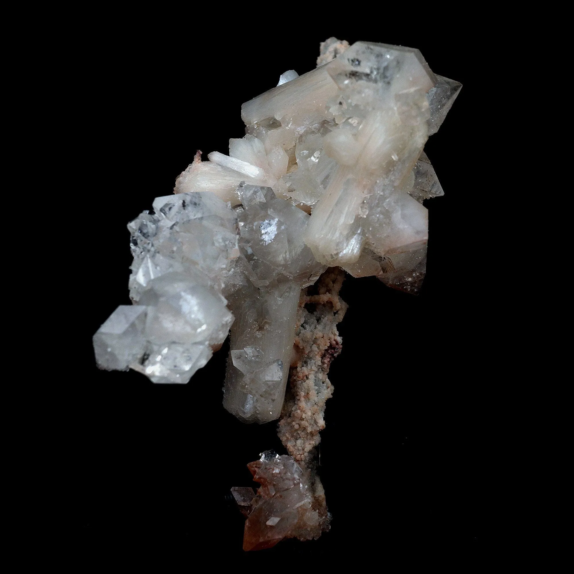 Pointed Apophyllite with Stilbite On Chalcedony Stalactite - image 1