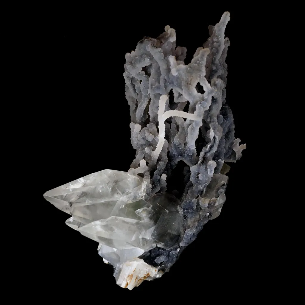 Pointed Calcite Crystal On Chalcedony Coral Formation Natural Mineral Specimen image