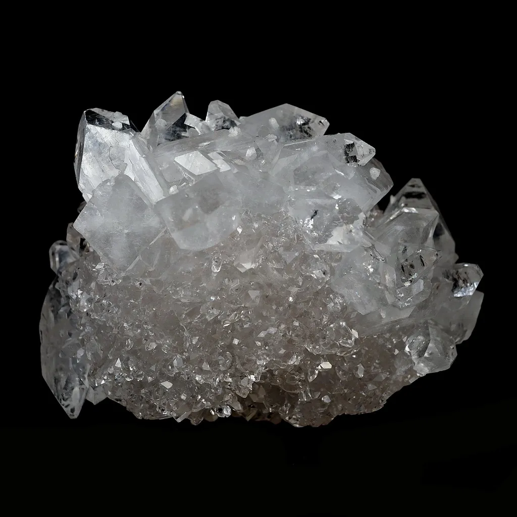 Pointed Clear Apophyllite Crystals on MM Quartz Natural Mineral Specimen image