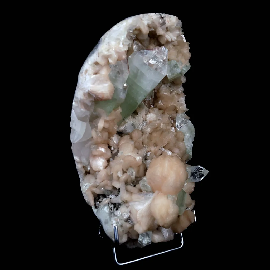 Pointed Green Apophyllite with Stilbite Inside Geode Natural Mineral Specimen - image 2