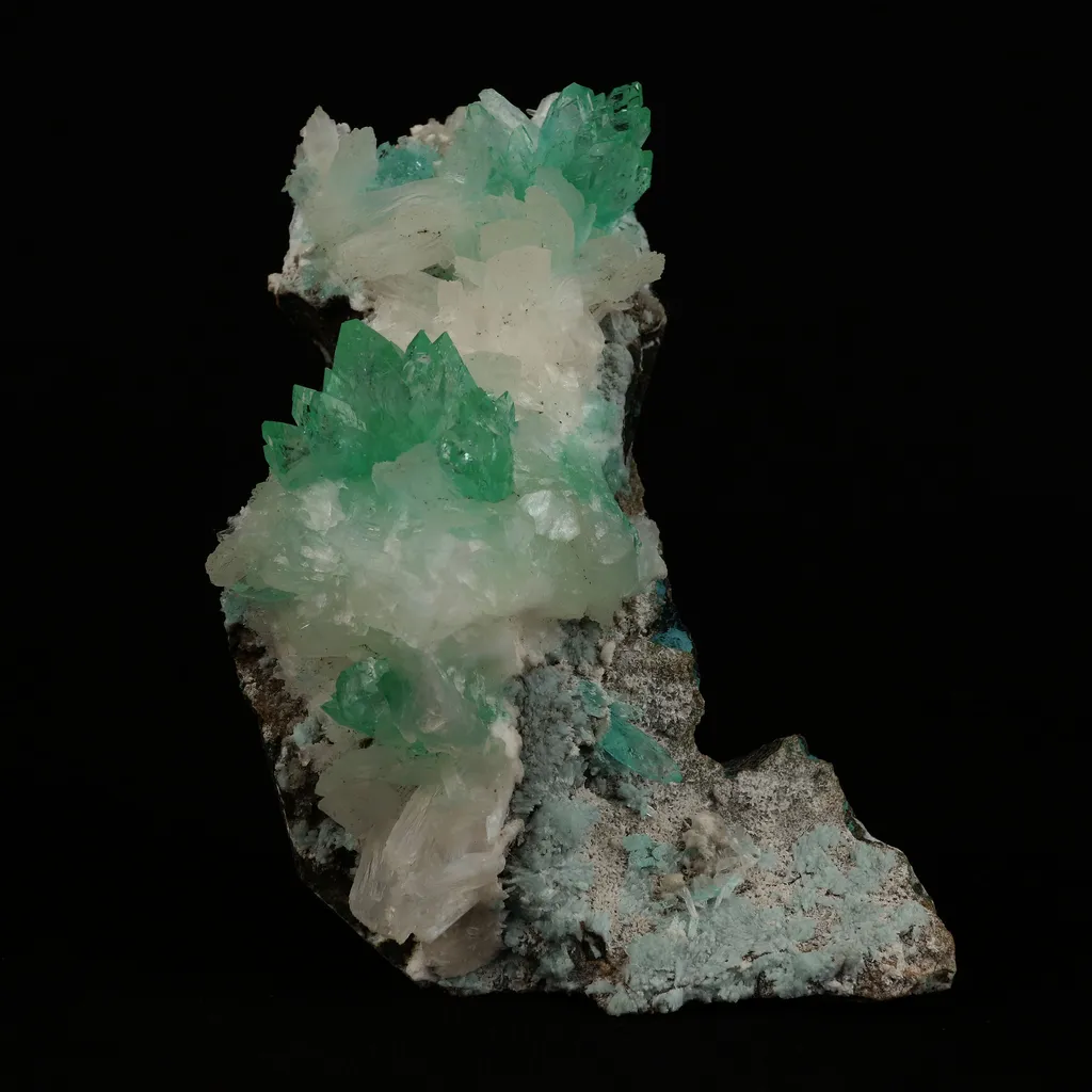 Pointed Green Apophyllite with Stilbite Natural Mineral Specimen image