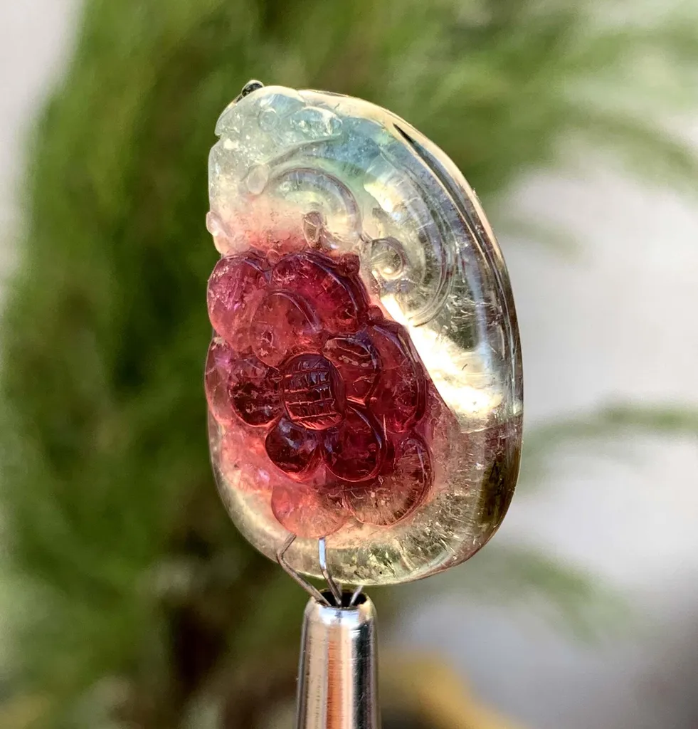 Polished Flower Shape Watermelon Tourmaline Carving from Afghanistan - image 5