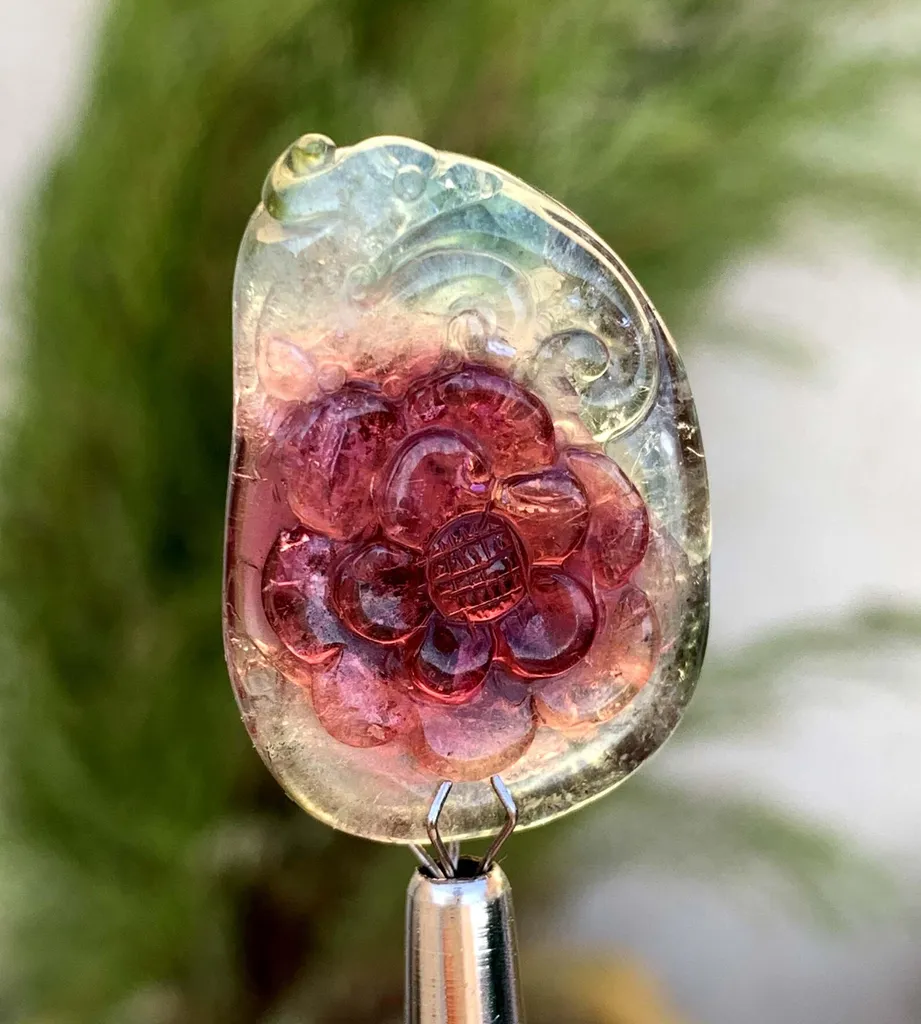 Polished Flower Shape Watermelon Tourmaline Carving from Afghanistan - image 2