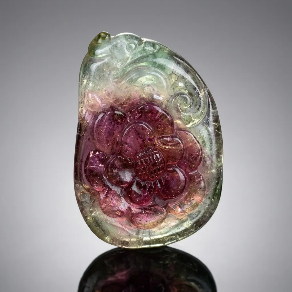 Polished Flower Shape Watermelon Tourmaline Carving from Afghanistan image