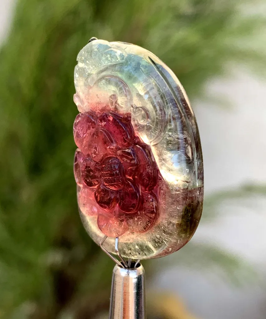 Polished Flower Shape Watermelon Tourmaline Carving from Afghanistan - image 4