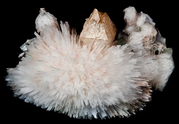 Powellite, Apophyllite-(Kf), Scolecite image