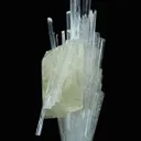 Powellite (Fluorescent) and Apophyllite on Scolecite - image 3