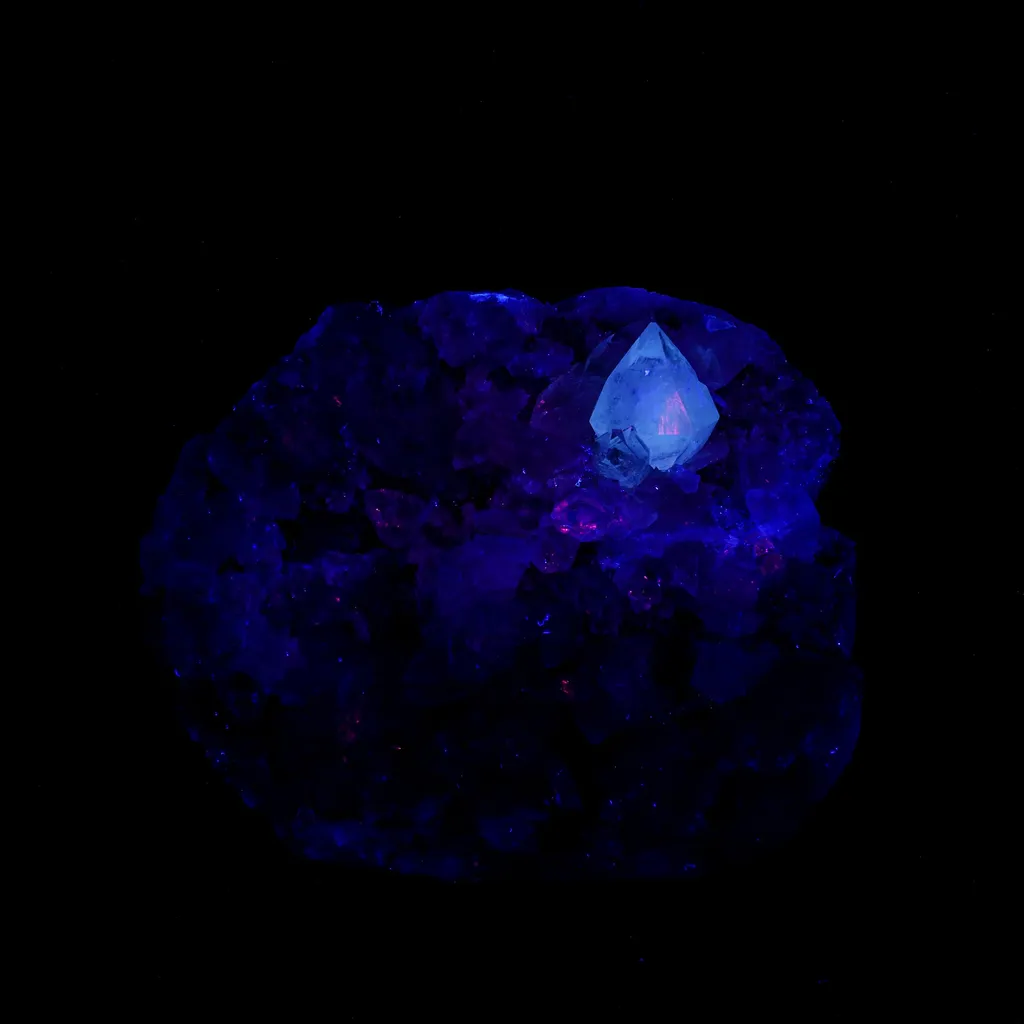 Powellite Fluorescent on Apophyllite Free Standing Natural Mineral Specimen image