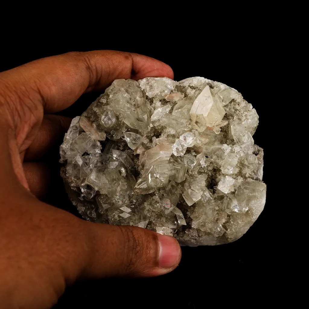 Powellite Fluorescent on Apophyllite Free Standing Natural Mineral Specimen - image 5