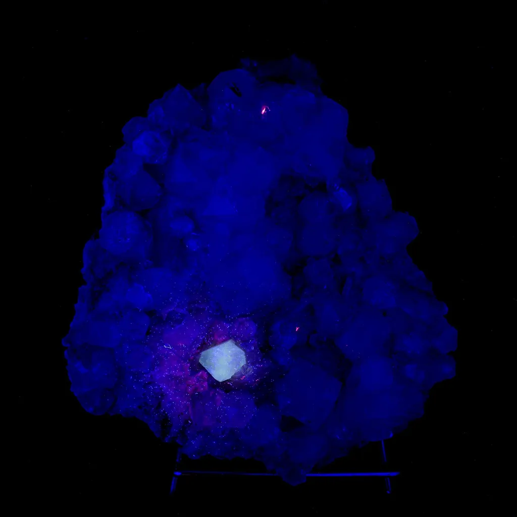 Powellite Fluorescent on Apophyllite  Natural Mineral Specimen image