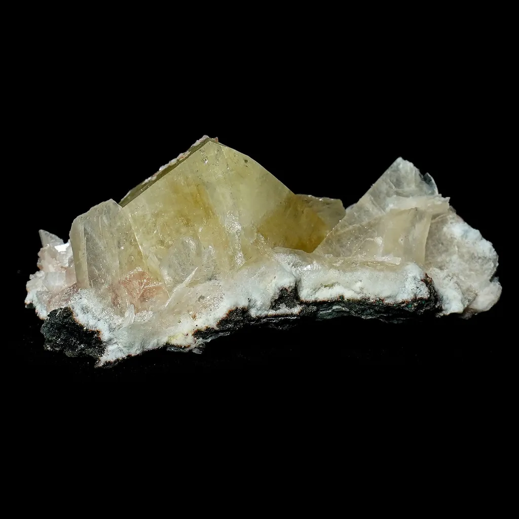 Powellite (Fluorocent Rare Find) with Stilbite Natural Mineral Specimen image