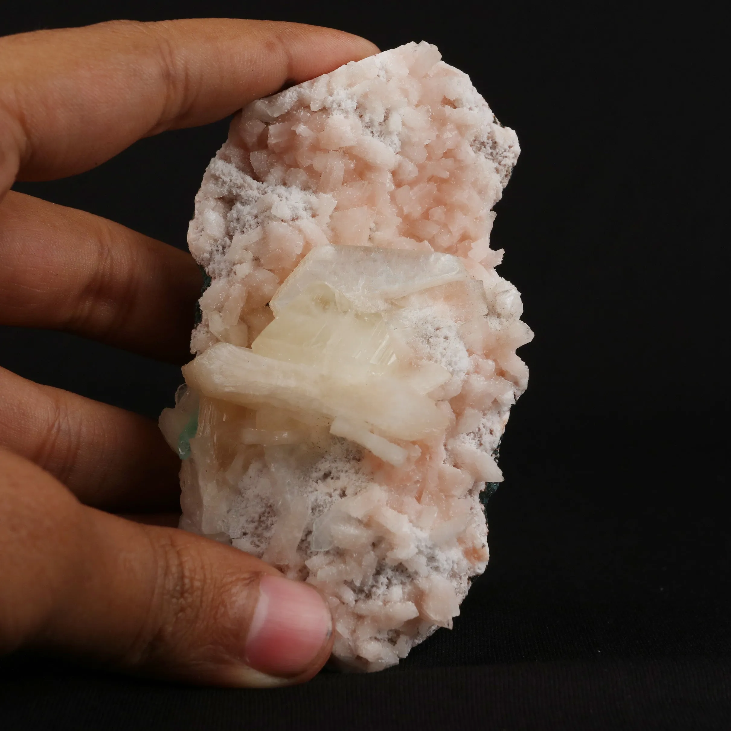 Powellite with Stilbite on Heulandite Natural Mineral Specimen - image 4