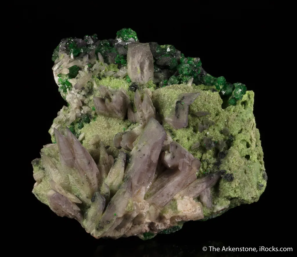 Prehnite (var. Manganoan) with Grossular Garnet image