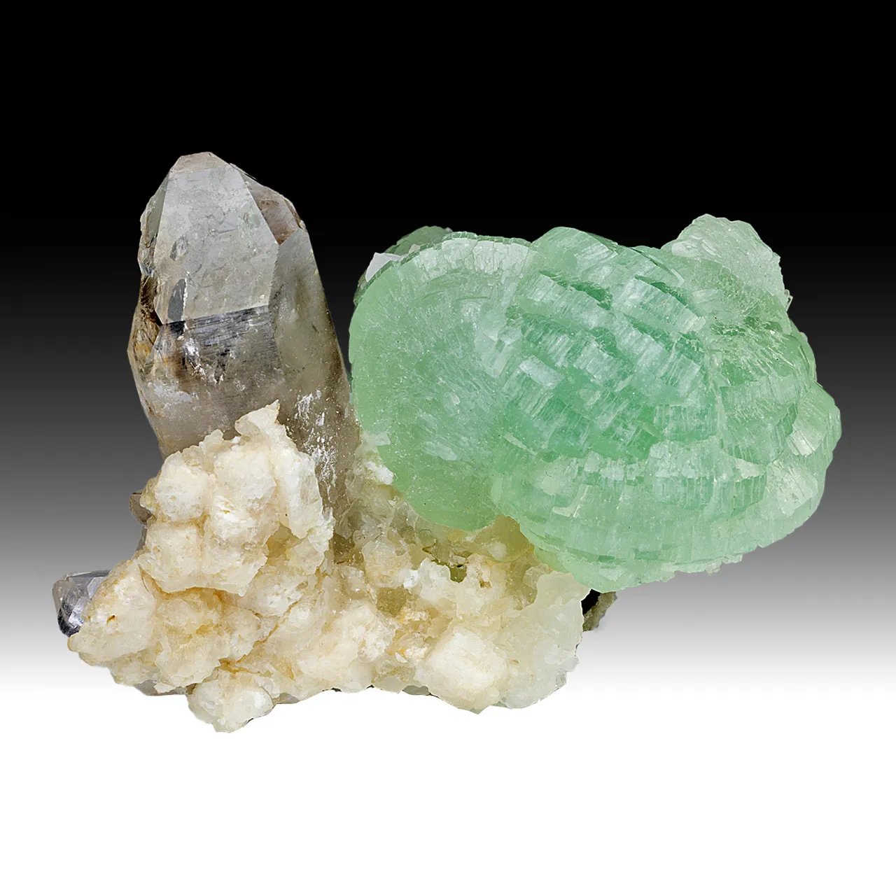 Prehnite with Quartz, Microcline, Calcite - image 1