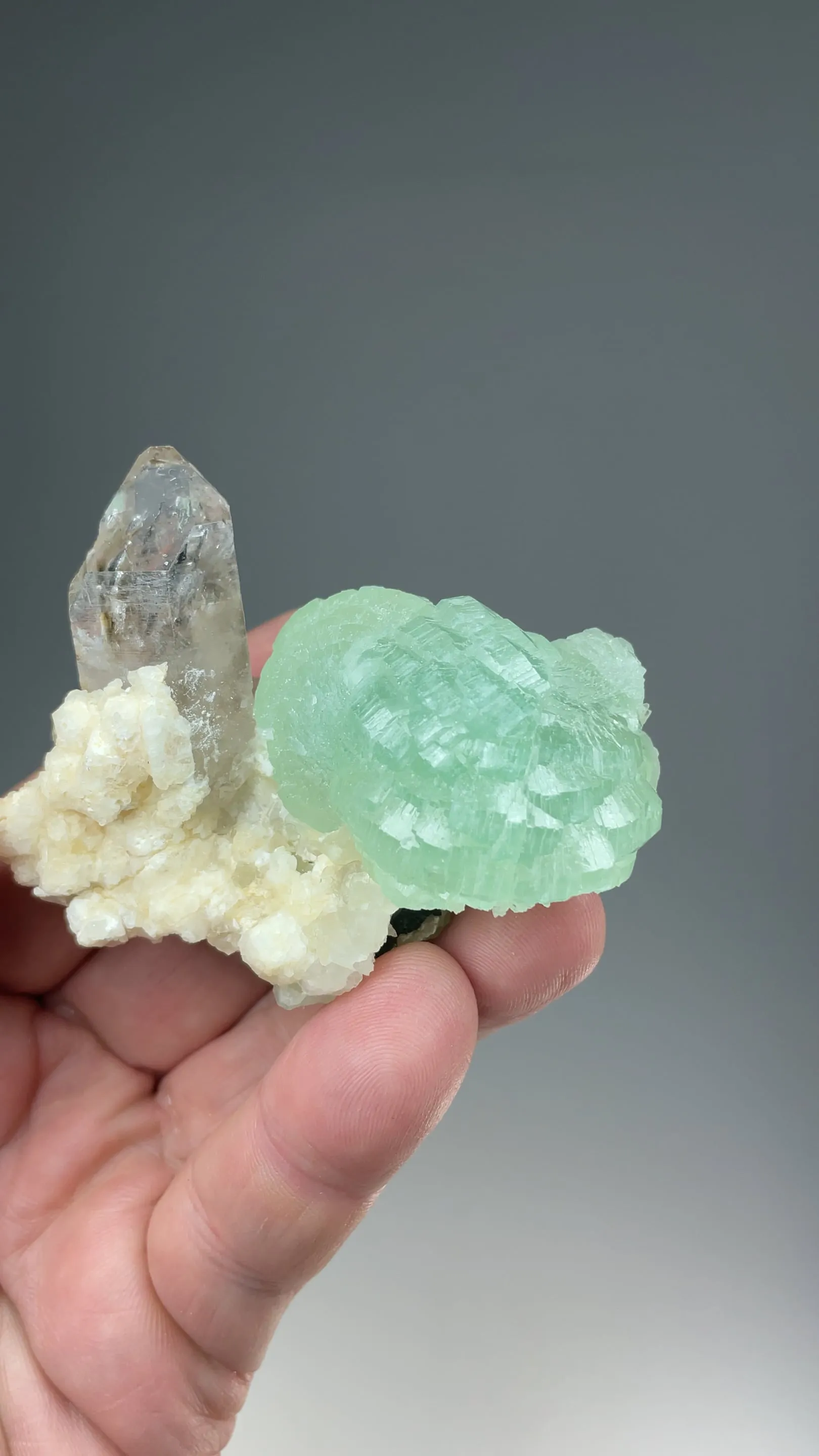 Prehnite with Quartz, Microcline, Calcite - image 2