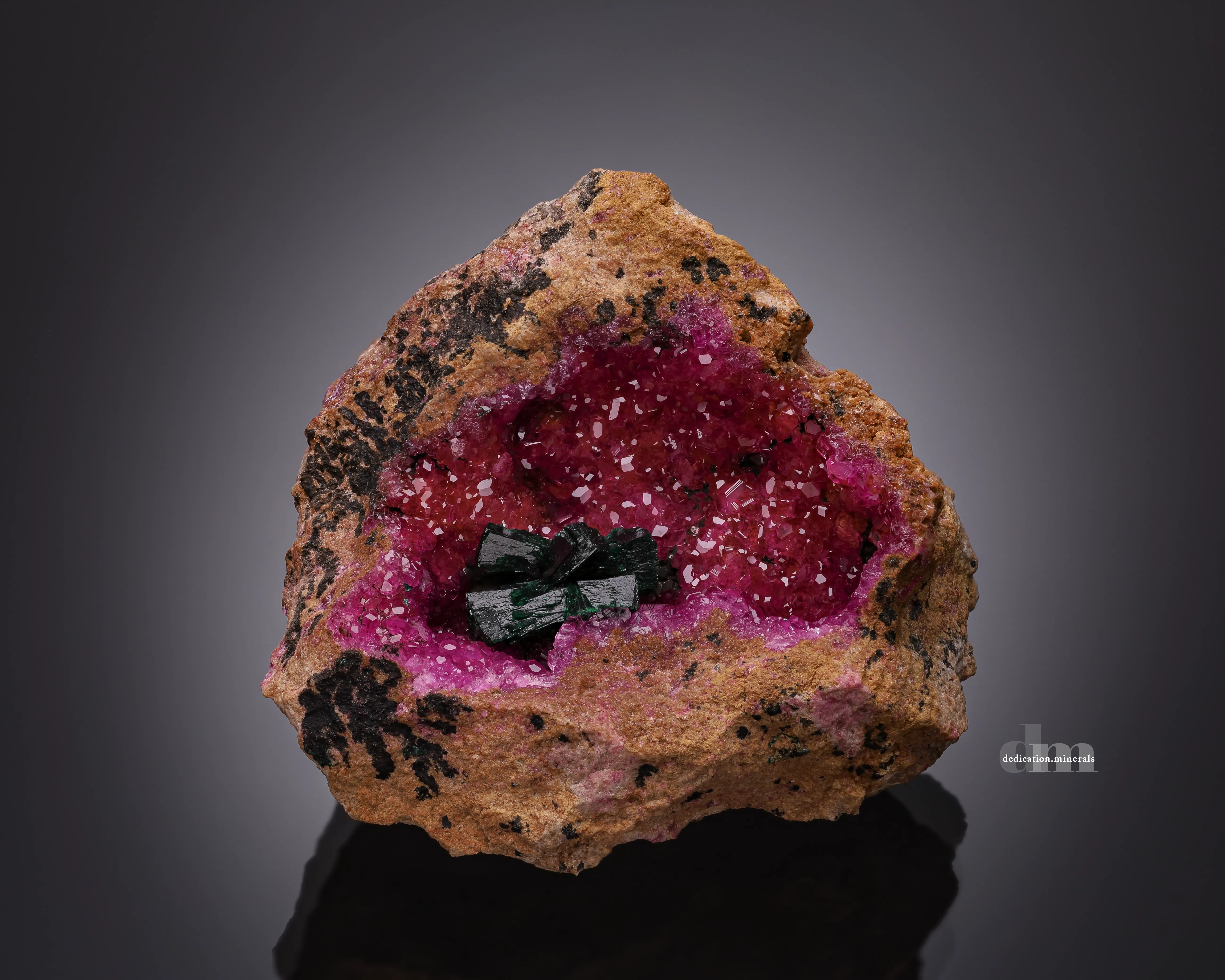 Primary Malachite on Cobaltoan Calcite - image 1