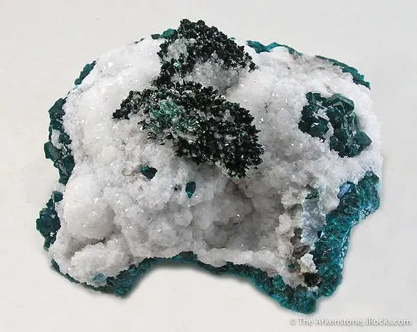 Primary Malachite, Plancheite on Quartz on Dioptase - image 1